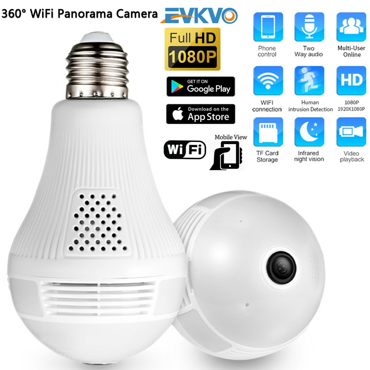 360° Panoramic Fisheye Lightbulb Camera Lamp 960P/1080P HD Smart Home Security 360° Panoramic Fisheye Lightbulb Camera Lamp 960P/1080P HD Smart Home Security
