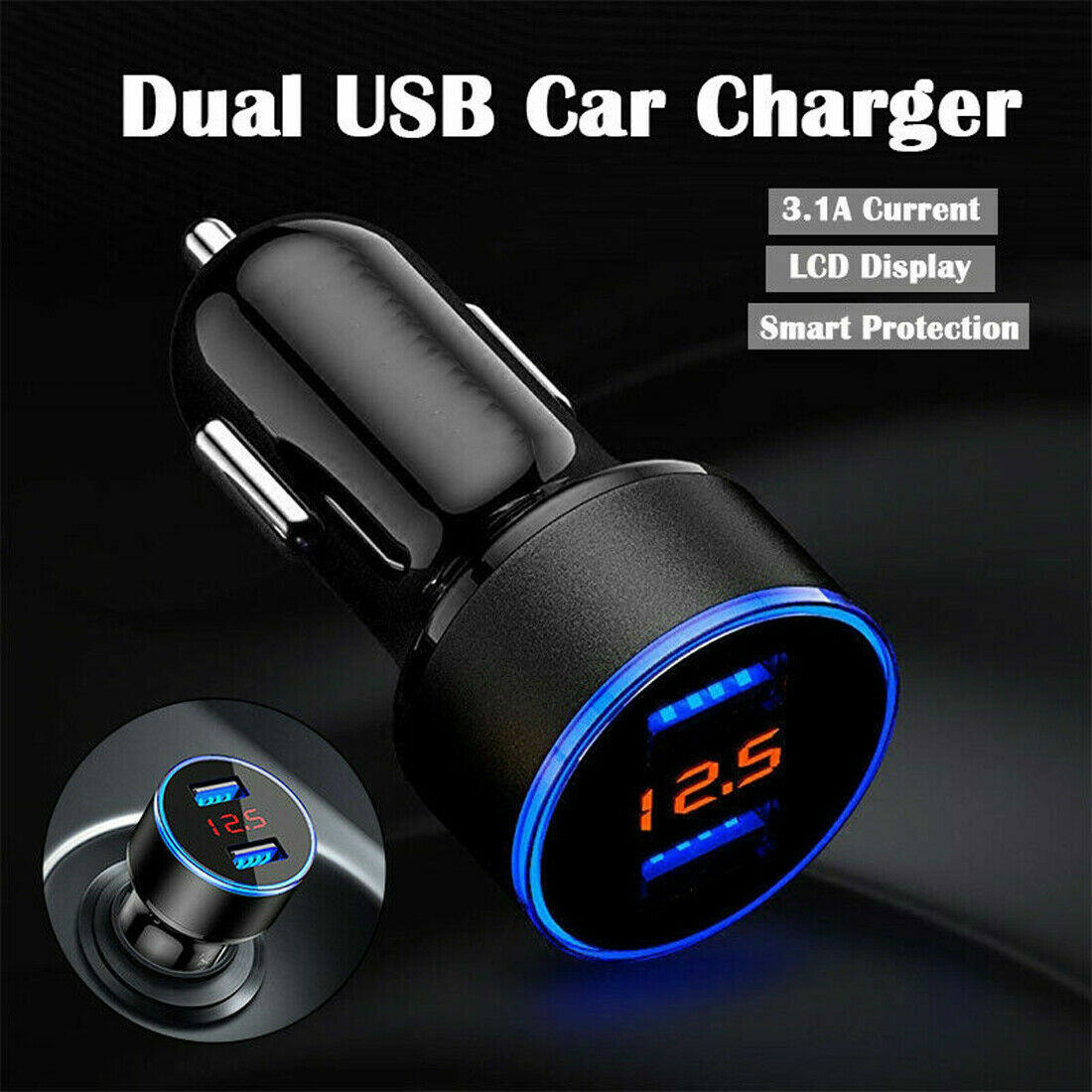 3.1A USB Car Cigarette Phone Charger Lighter Digital LED Accessories Universal