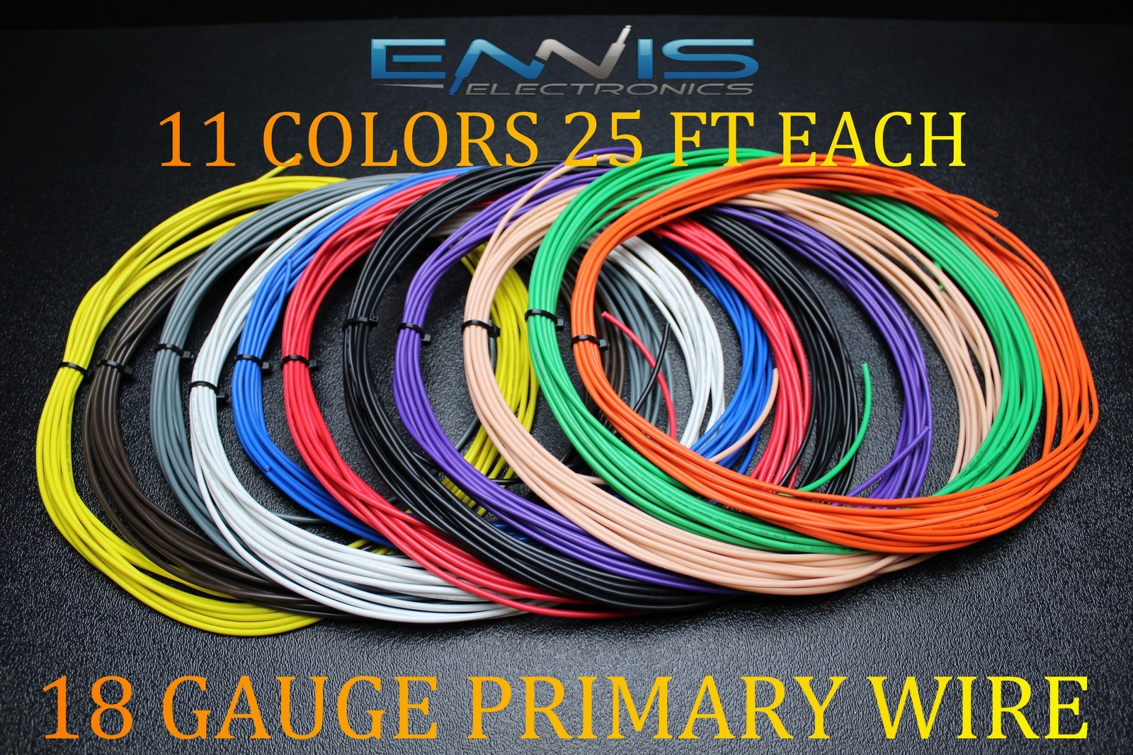 18 GAUGE WIRE 275 FT ENNIS ELECTRONICS 25 FT EA 11 COLORS AWG COPPER CLAD 18 GAUGE WIRE 275 FT ENNIS ELECTRONICS 25 FT EA 11 COLORS AWG COPPER CLAD