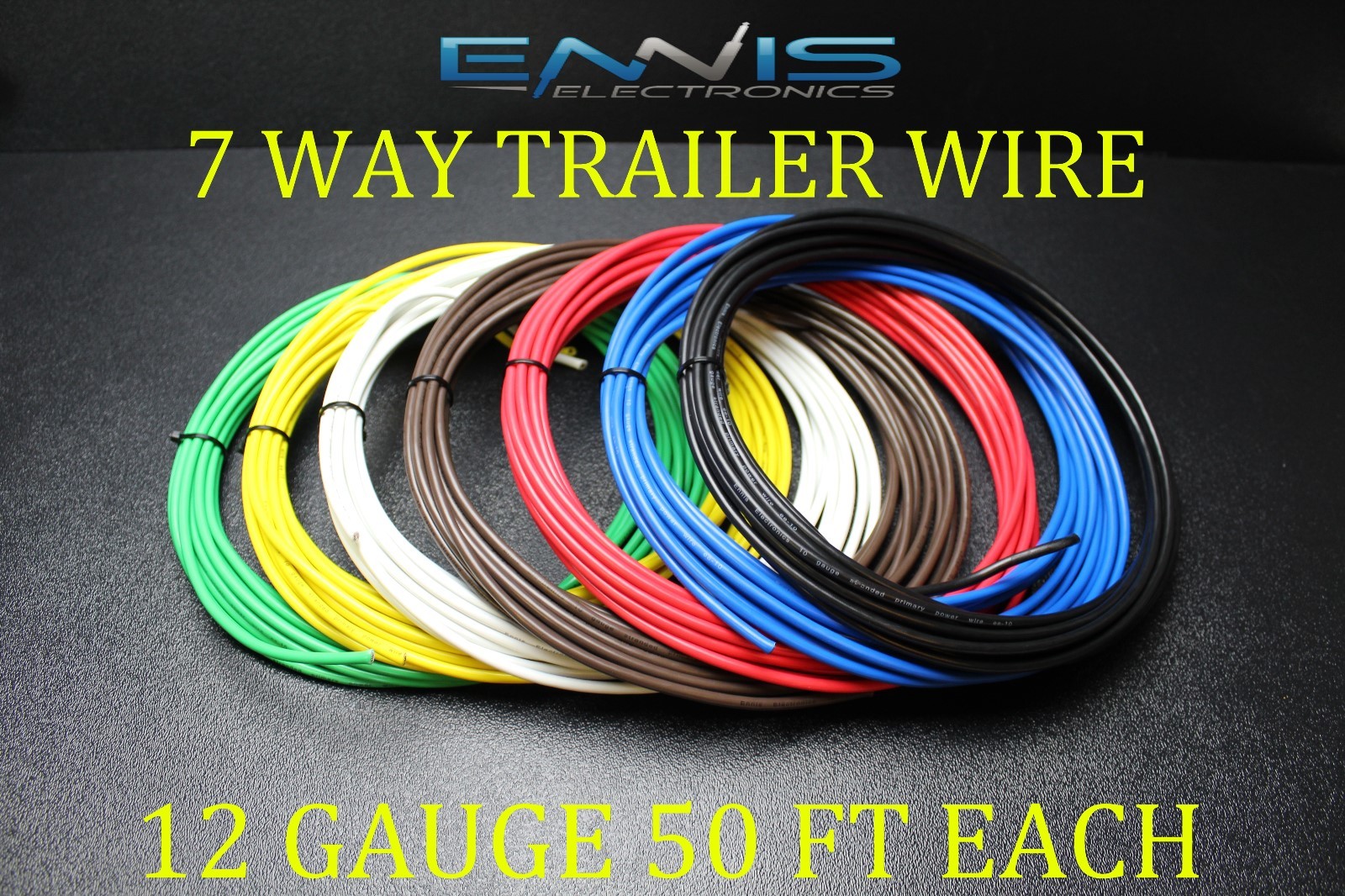 12 GAUGE WIRE ENNIS ELECTRONICS 7 WAY TRAILER LIGHT 50 FT EACH PRIMARY CABLE 12 GAUGE WIRE ENNIS ELECTRONICS 7 WAY TRAILER LIGHT 50 FT EACH PRIMARY CABLE