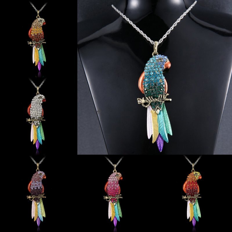 Fashion Crystal Rhinestone Charm Parrot Pendant Necklace Sweater Chain Jewelry Fashion Crystal Rhinestone Charm Parrot Pendant Necklace Sweater Chain Jewelry