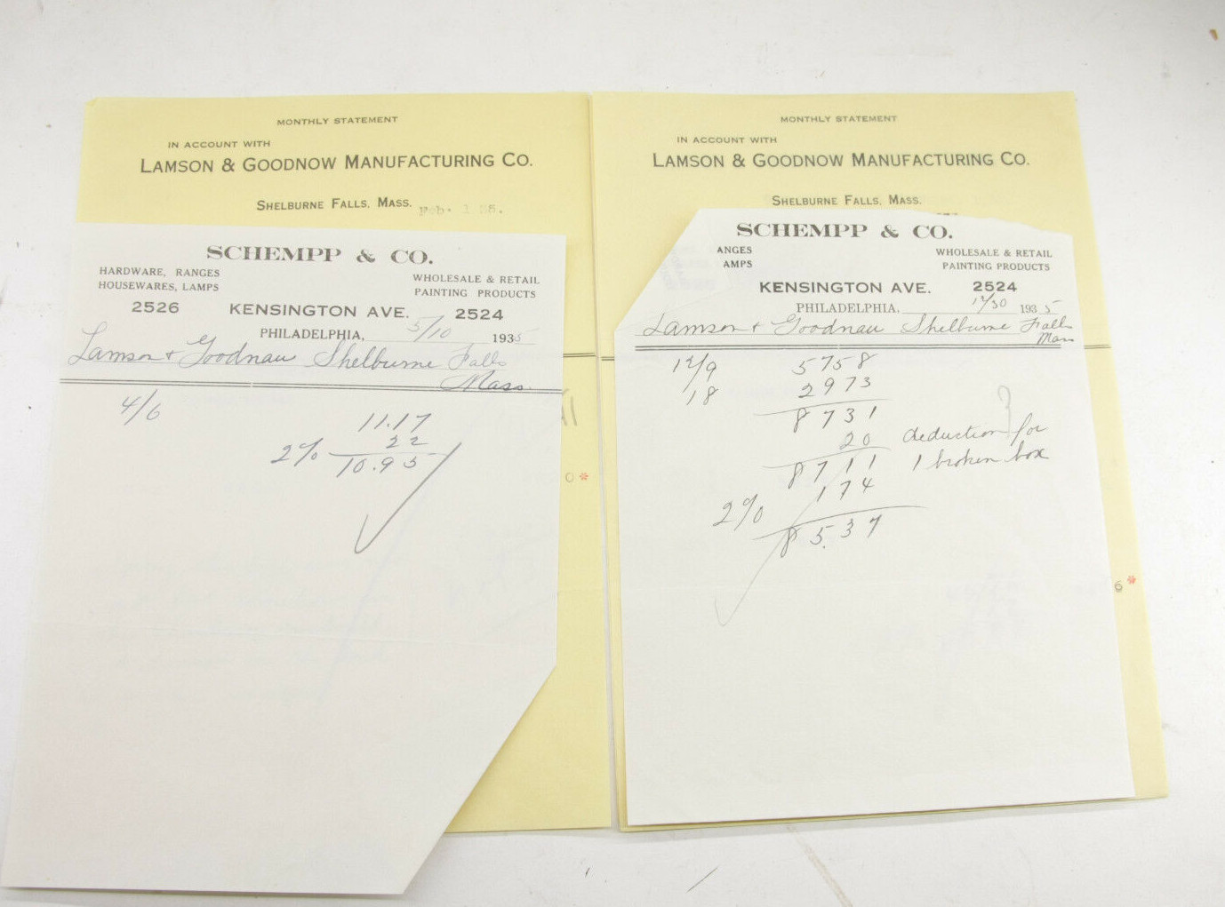 1935 Lamson Goodnow Schemp & Co Philadelphia PA Payment Vouchers Ephemera P774F 1935 Lamson Goodnow Schemp & Co Philadelphia PA Payment Vouchers Ephemera P774F