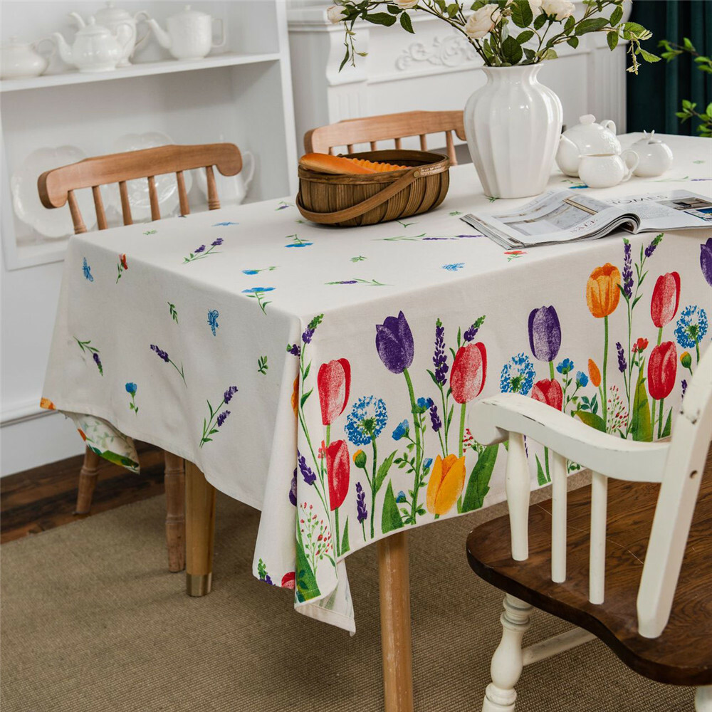 Tulip Print Tablecloth Cotton Linen Table Cloth Cover Kitchen Dining Home Decor Tulip Print Tablecloth Cotton Linen Table Cloth Cover Kitchen Dining Home Decor
