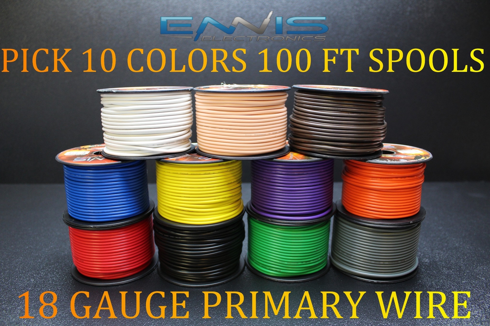 18 GAUGE WIRE ENNIS ELECTRONICS 100 FT SPOOLS PRIMARY AWG COPPER CLAD 10 ROLLS 18 GAUGE WIRE ENNIS ELECTRONICS 100 FT SPOOLS PRIMARY AWG COPPER CLAD 10 ROLLS