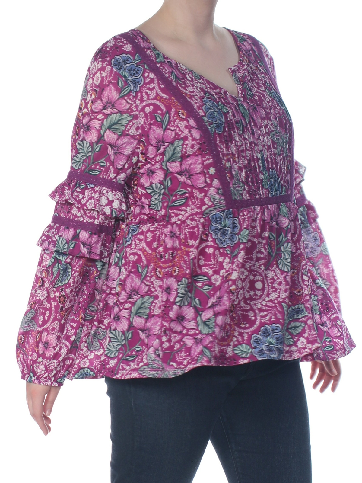 STYLE & COMPANY Womens New 1037 Purple Floral Tunic Casual Top XL B+B