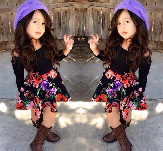 2pcs Infant baby girls summer fashion dress Long Sleeve black tops+floral skirts 2pcs Infant baby girls summer fashion dress Long Sleeve black tops+floral skirts