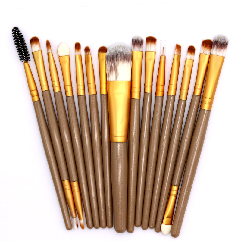 15pcs Pro Makeup Brushes Set Foundation Blush Eyeshadow Lip Blending Brush Brown