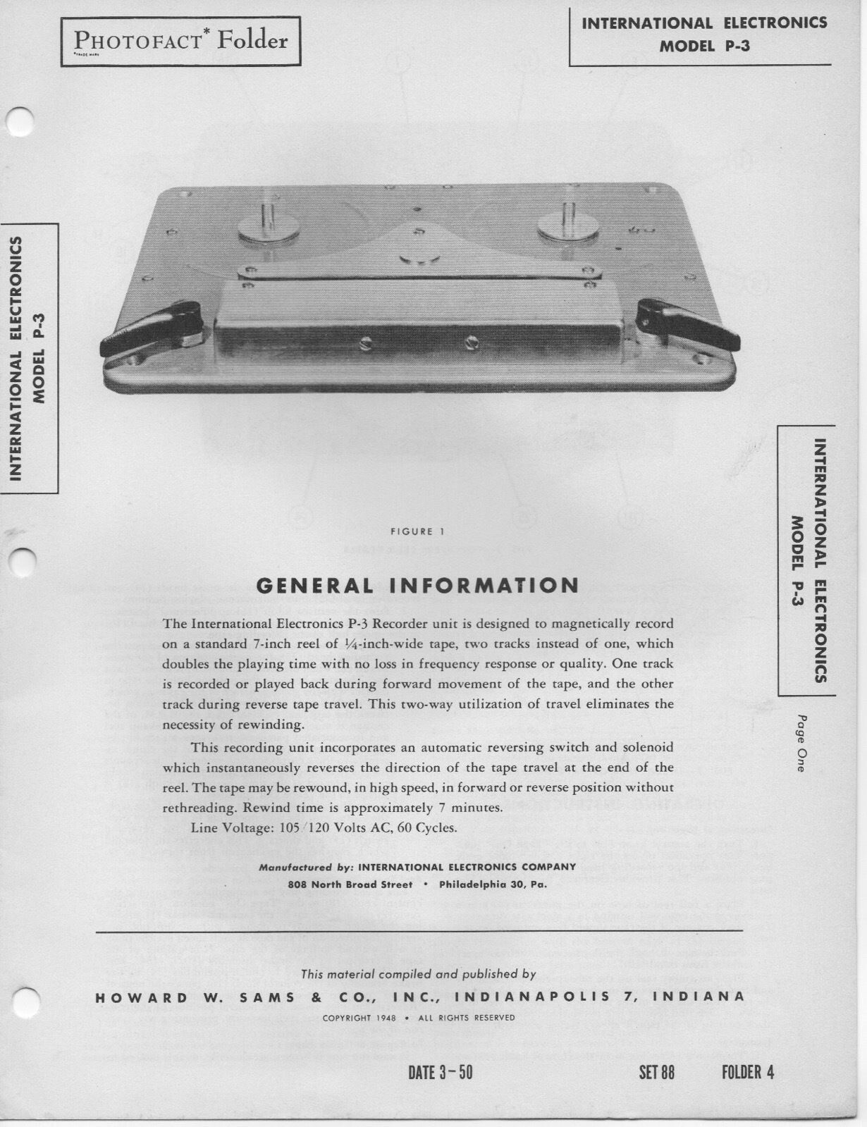 1950 INTERNATIONAL ELECTRONICS P-3 REEL TO REEL SERVICE MANUAL PHOTOFACT TAPE 1950 INTERNATIONAL ELECTRONICS P-3 REEL TO REEL SERVICE MANUAL PHOTOFACT TAPE