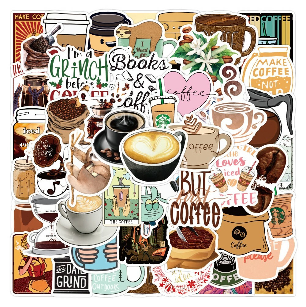 50Pcs Coffee Vinyl Stickers for Notebook Phone Guitar Laptop Luggage Graffiti 50Pcs Coffee Vinyl Stickers for Notebook Phone Guitar Laptop Luggage Graffiti