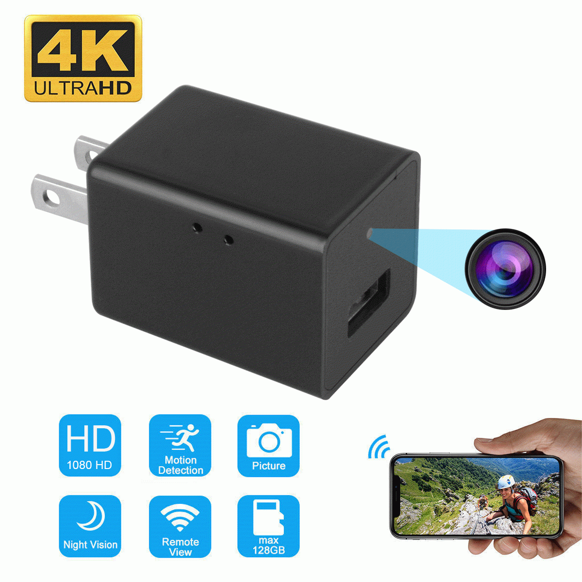 4K HD Mini Security WIFI Camera Nanny Cam USB Wall Charger Adapter US Plug 4K HD Mini Security WIFI Camera Nanny Cam USB Wall Charger Adapter US Plug