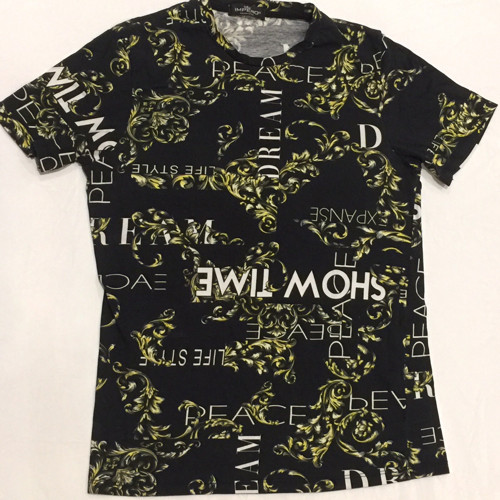 IMPERO italian Style Brand SML T-Shirt Spellout Gold Accents Men’s IMPERO italian Style Brand SML T-Shirt Spellout Gold Accents Men’s