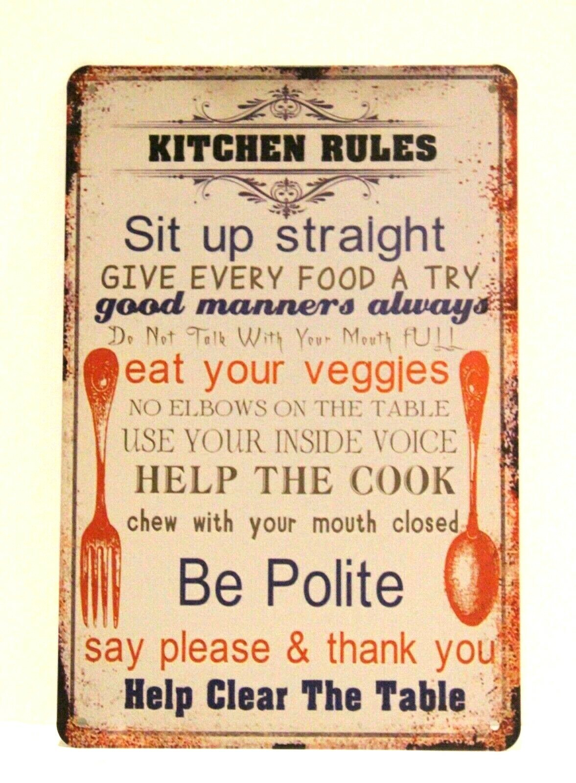 Kitchen Rules Tin Poster Sign Family Dining Room Cook Cooking Eating Food Kitchen Rules Tin Poster Sign Family Dining Room Cook Cooking Eating Food
