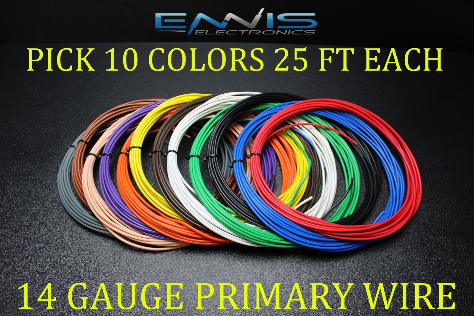 14 GAUGE WIRE ENNIS ELECTRONICS 25 FT EA PRIMARY CABLE AWG COPPER CLAD 10 ROLLS