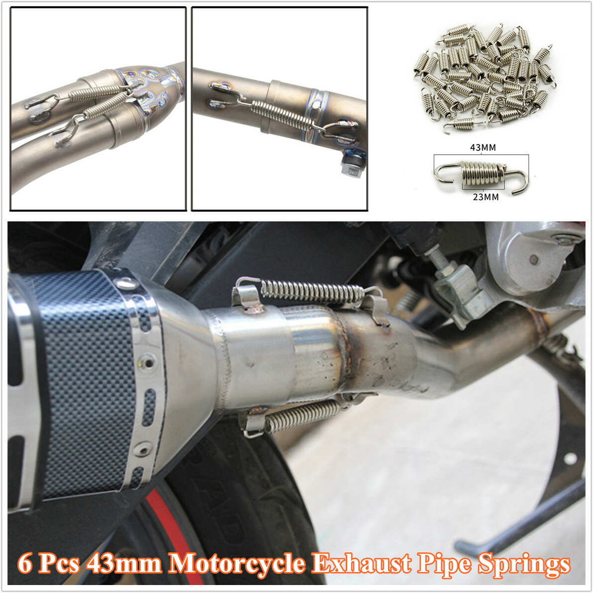 6 Pcs 43mm Stainless Steel Springs Motorcycle Exhaust Pipe Mounting Accessories 6 Pcs 43mm Stainless Steel Springs Motorcycle Exhaust Pipe Mounting Accessories