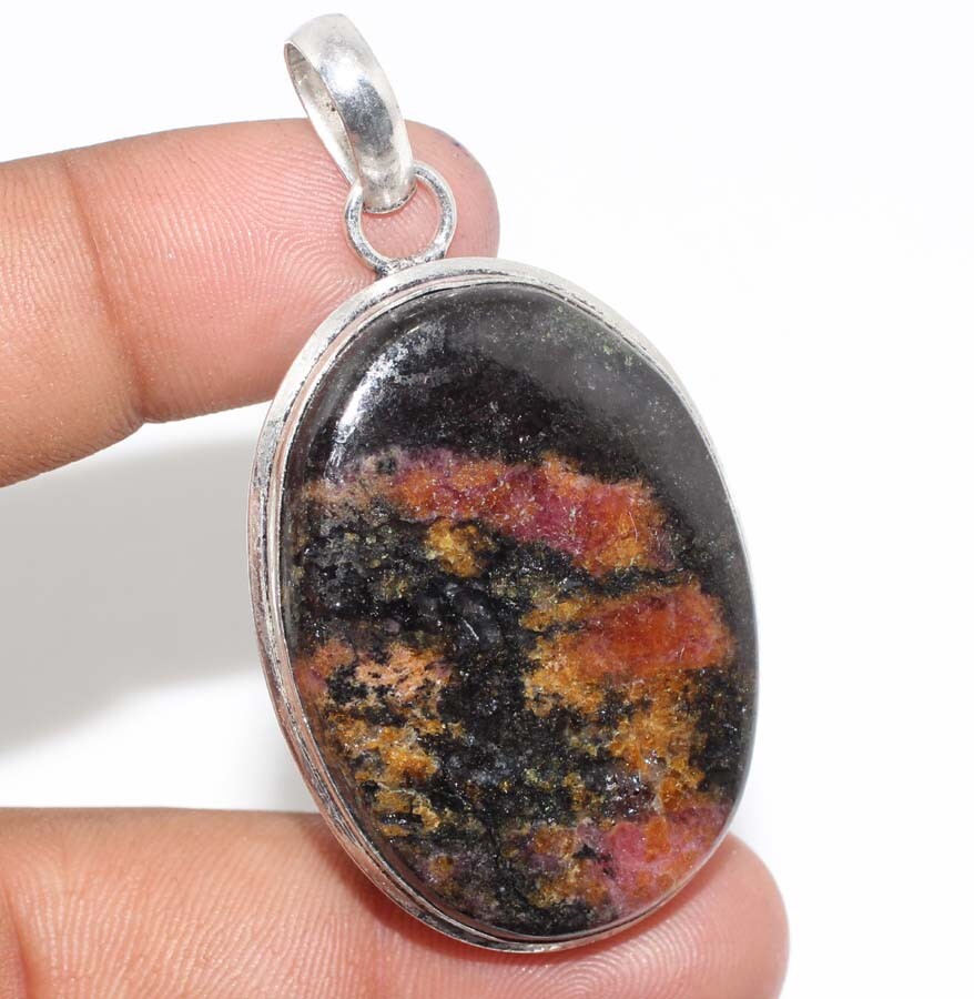 Rhodonite 925 Silver Plated Gemstone Pendant 2.2″ Gift Jewelry GW Rhodonite 925 Silver Plated Gemstone Pendant 2.2″ Gift Jewelry GW