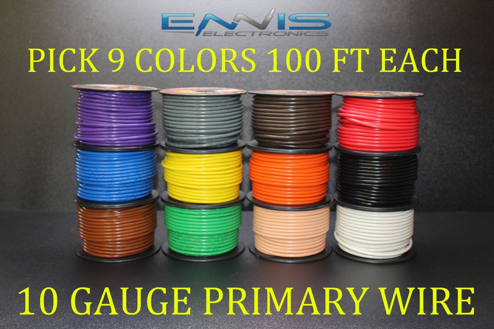 10 GAUGE WIRE ENNIS ELECTRONICS PICK 9 COLORS 100 FT EA CABLE AWG COPPER CLAD 10 GAUGE WIRE ENNIS ELECTRONICS PICK 9 COLORS 100 FT EA CABLE AWG COPPER CLAD
