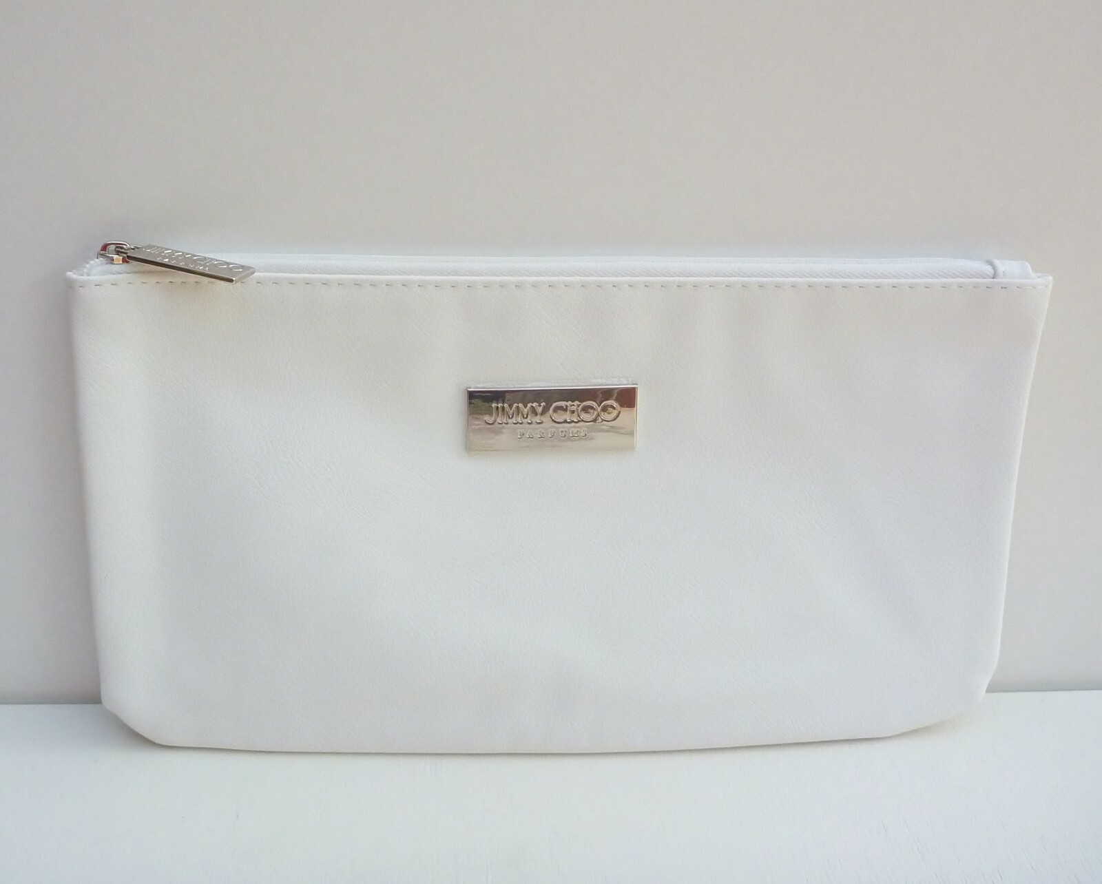 Jimmy Choo Parfums White & Gold Makeup Pouch, Cosmetic Travel Bag / Purse, New!