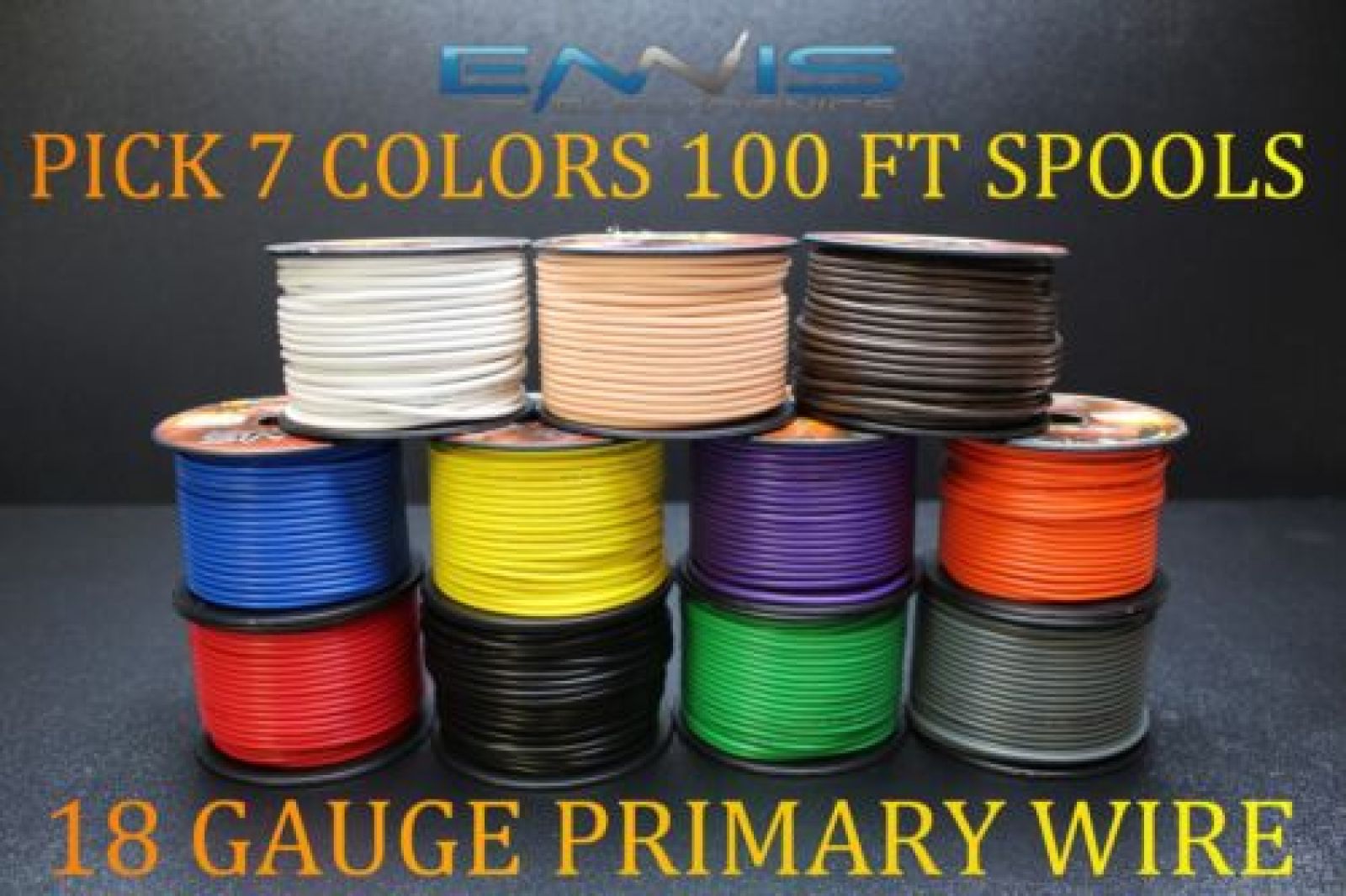 18 GAUGE WIRE ENNIS ELECTRONICS 100 FT SPOOLS PRIMARY AWG COPPER CLAD 7 ROLLS 18 GAUGE WIRE ENNIS ELECTRONICS 100 FT SPOOLS PRIMARY AWG COPPER CLAD 7 ROLLS