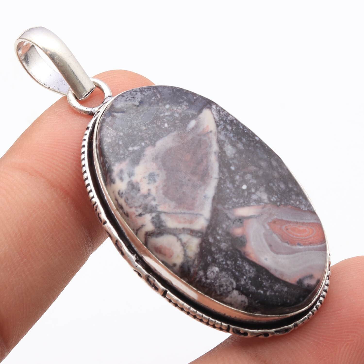 Porcelian Jasper Silver Plated Woman Necklace Pendant Size 2.2″ Jewelry T3996 Porcelian Jasper Silver Plated Woman Necklace Pendant Size 2.2″ Jewelry T3996