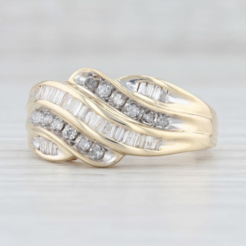 0.47ctw Scalloped Diamond Ring 10k Yellow Gold Size 7.25 Baguette Round Cut 0.47ctw Scalloped Diamond Ring 10k Yellow Gold Size 7.25 Baguette Round Cut