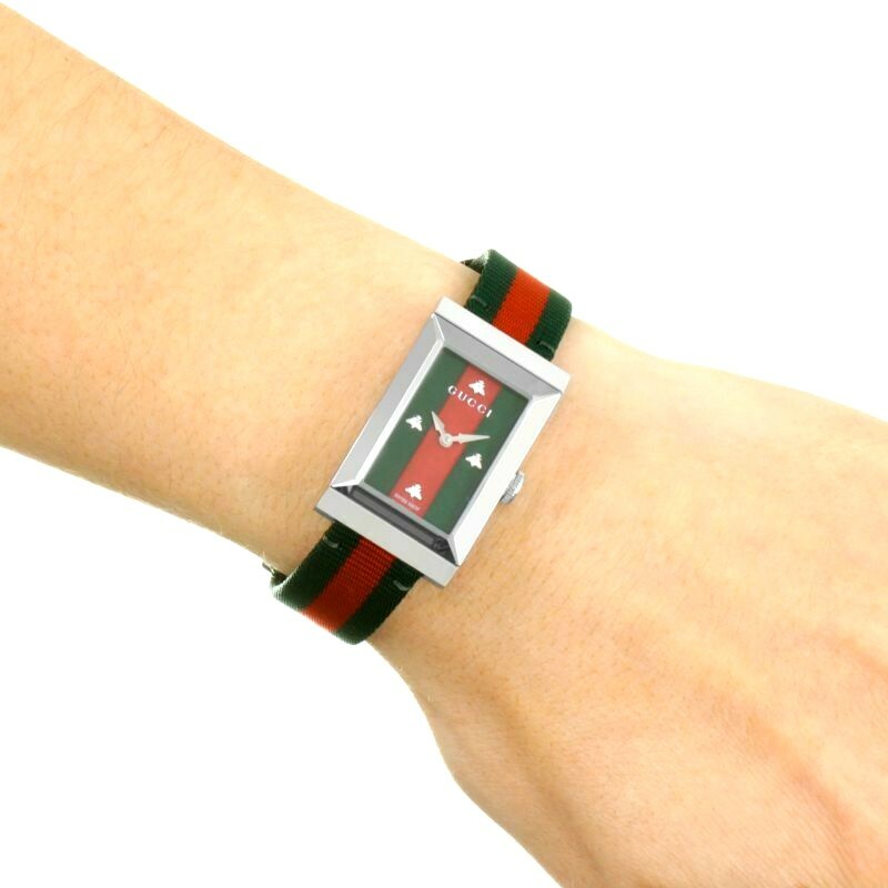 NEW Genuine GUCCI G-Frame Nylon Strap Green Red Web Ladies Small Watch YA147404 NEW Genuine GUCCI G-Frame Nylon Strap Green Red Web Ladies Small Watch YA147404