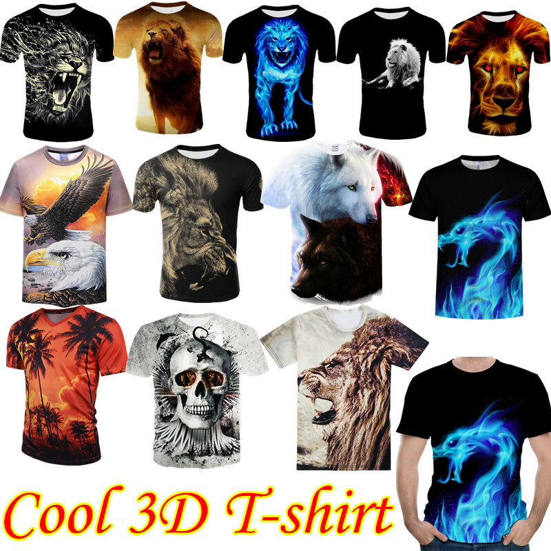 Fashion Men Funny Lion 3D Print T-Shirt Casual Crew Neck Short Sleeves Tops Tee Fashion Men Funny Lion 3D Print T-Shirt Casual Crew Neck Short Sleeves Tops Tee