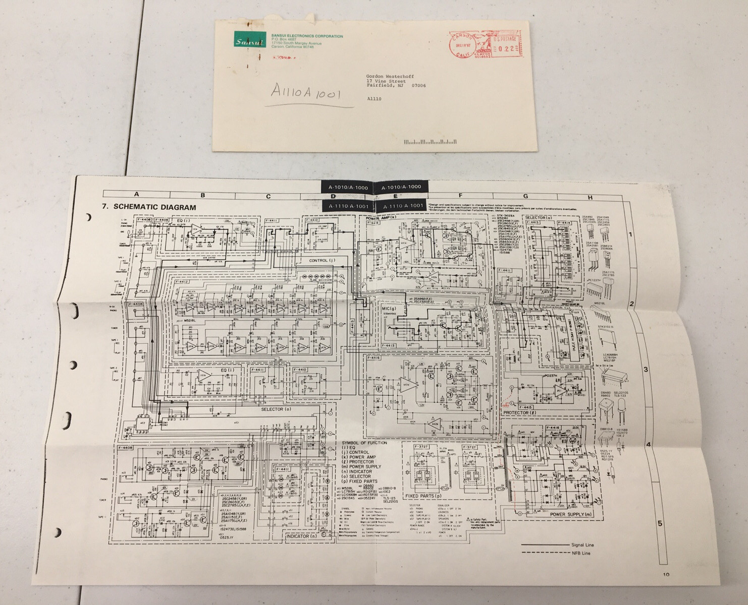 Vintage Sansui Electronics Model A1010 A1000 A1110 A1001 Schematic Diagram Vintage Sansui Electronics Model A1010 A1000 A1110 A1001 Schematic Diagram