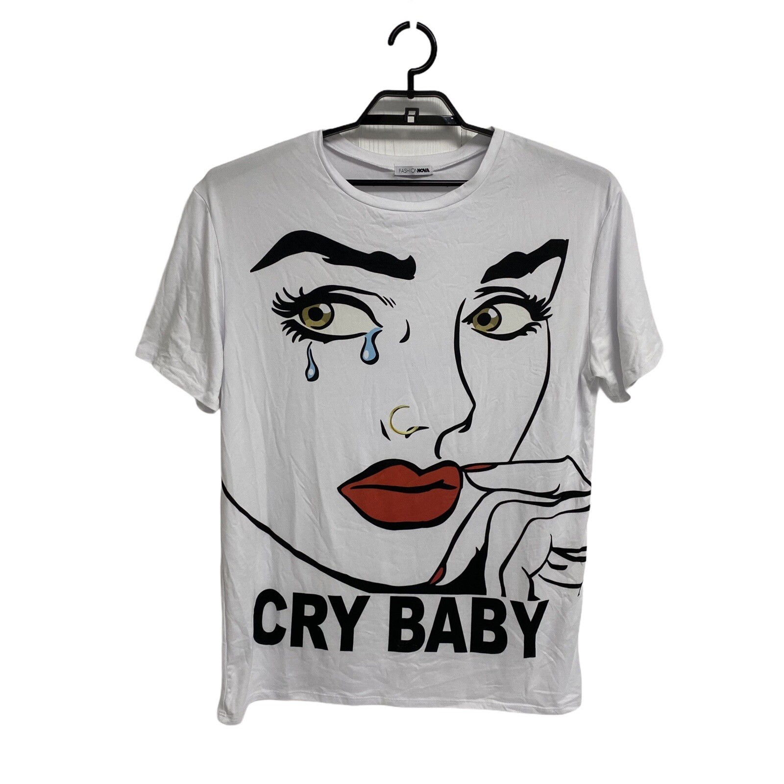 Fashion Nova women’s loose tee short sleeve cry baby size L/G Fashion Nova women’s loose tee short sleeve cry baby size L/G