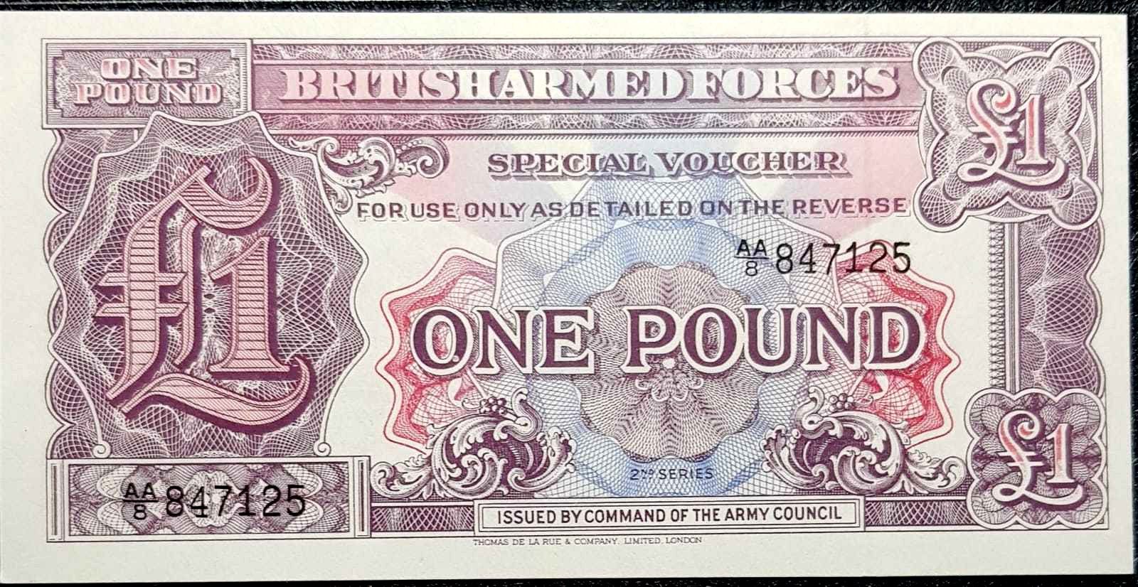 Ancient British Armed Forces 1 Pound Voucher, UNC (+free 1 B/Note) #D4747 Ancient British Armed Forces 1 Pound Voucher, UNC (+free 1 B/Note) #D4747