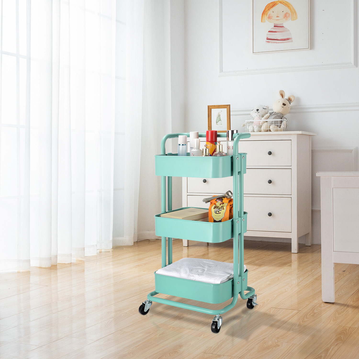 3-Tier Metal Rolling Utility Home Cart-Heavy Duty Mobile Storage Organizer 3-Tier Metal Rolling Utility Home Cart-Heavy Duty Mobile Storage Organizer
