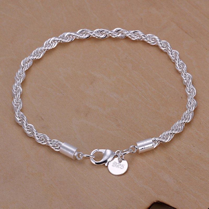 2PCS Fashion 925Sterling Solid Silver Jewelry Rope Chain Bracelet For Women H207 2PCS Fashion 925Sterling Solid Silver Jewelry Rope Chain Bracelet For Women H207