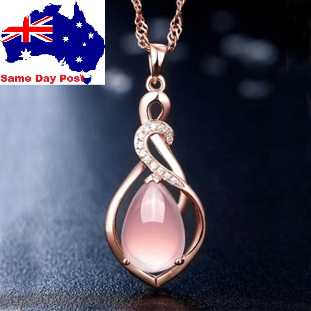 Fashion Rose Gold Crystal Pink Women Pendant Necklace Engagement Jewellery Gift Fashion Rose Gold Crystal Pink Women Pendant Necklace Engagement Jewellery Gift