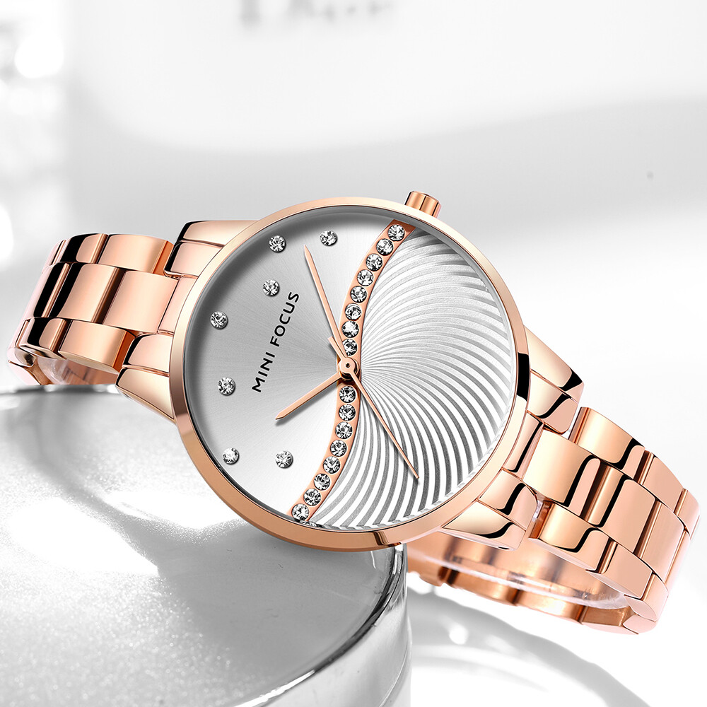 MINI FOCUS luxury Ladies Watches Casual Quartz Steel belt Waterproof Rose gold