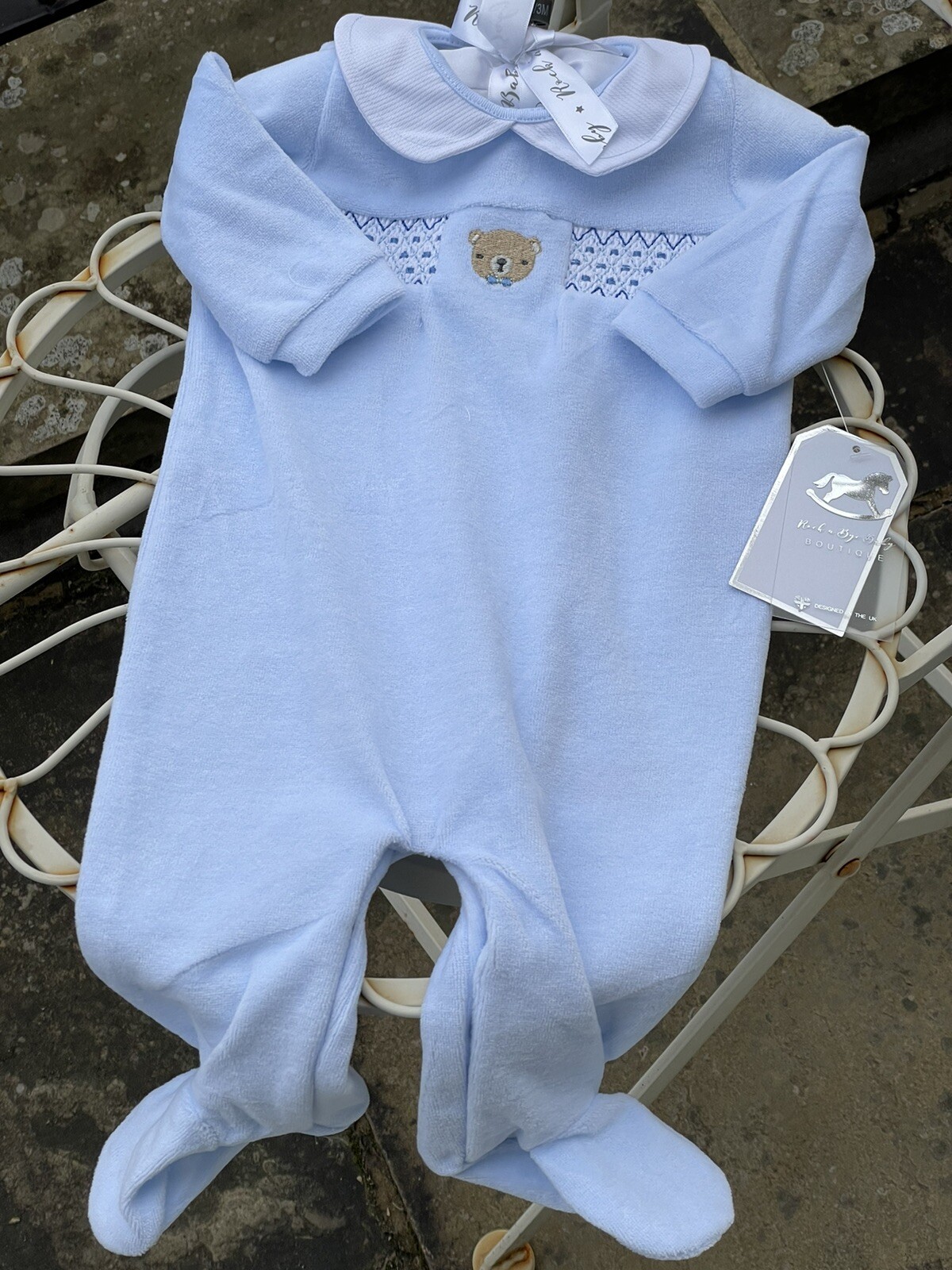Baby Boys Spanish Romany Style Romper Blue Velour sleep suit NB-0-3 3-6 6-9 Mth Baby Boys Spanish Romany Style Romper Blue Velour sleep suit NB-0-3 3-6 6-9 Mth
