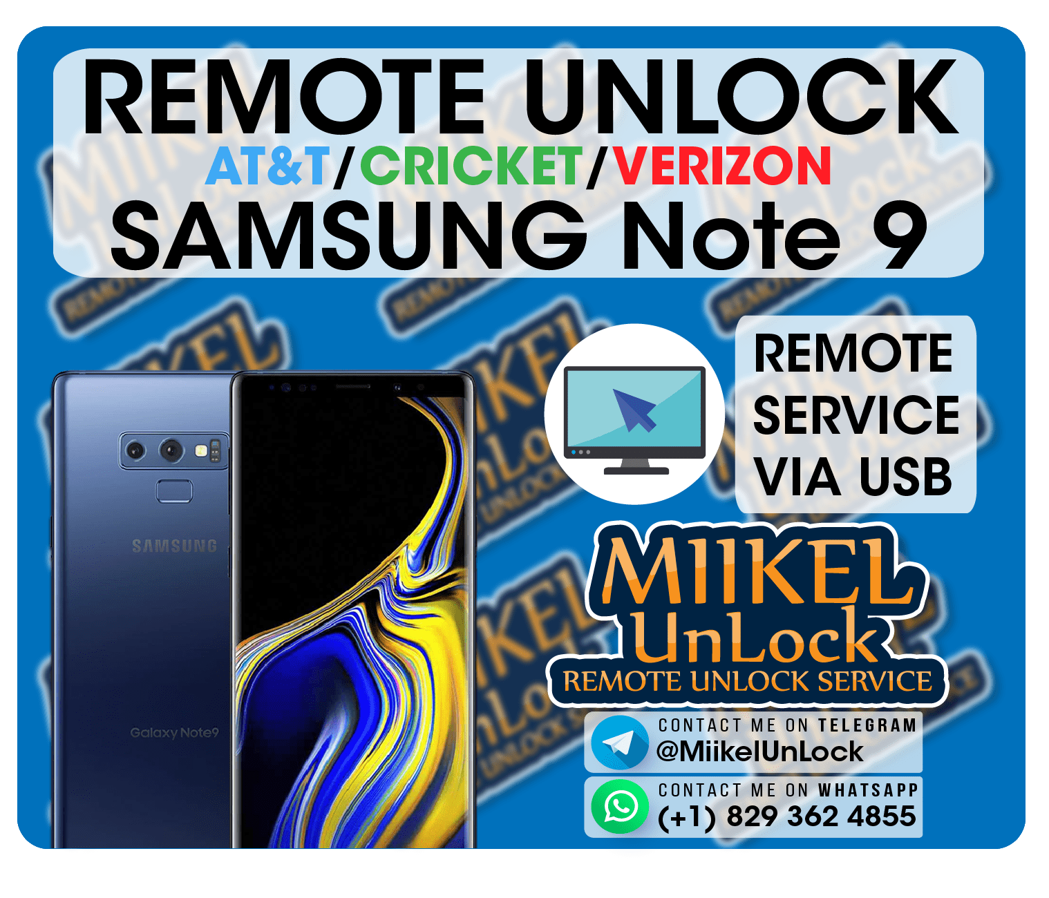 Remote Unlock Service SAMSUNG Note 9 ATT Cricket Verizon Remote Unlock Service SAMSUNG Note 9 ATT Cricket Verizon