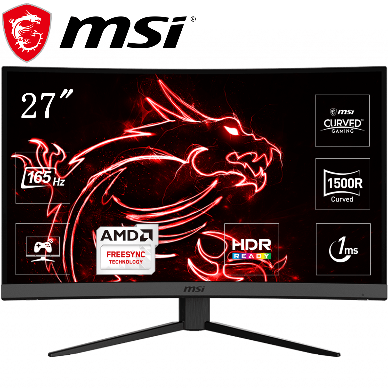 MSI 27″ Gaming Monitor OPTIX MAG272C VA FHD 1080P Curved LED 165Hz FreeSync PC MSI 27″ Gaming Monitor OPTIX MAG272C VA FHD 1080P Curved LED 165Hz FreeSync PC