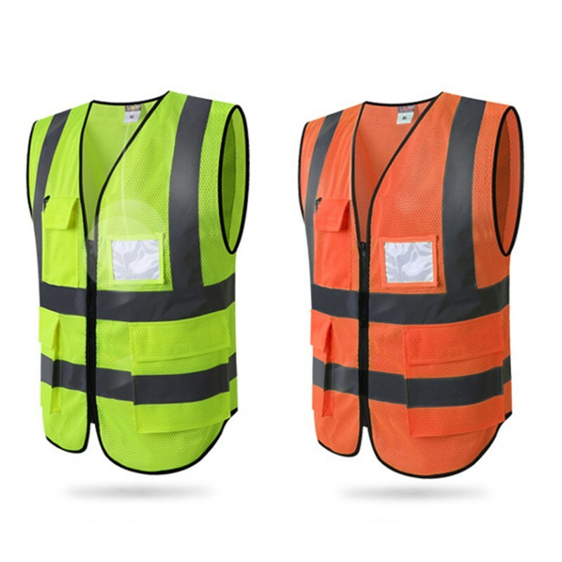 Outdoor Reflective vest Sports Cycling Safety Pockets Zipper Fluorescent