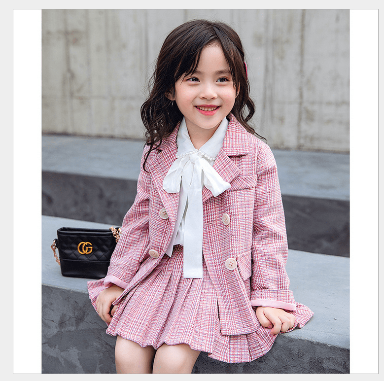 2pcs Baby Girls New style Lattice coat + Pleated skirt Kids Cotton Clothes Sets 2pcs Baby Girls New style Lattice coat + Pleated skirt Kids Cotton Clothes Sets
