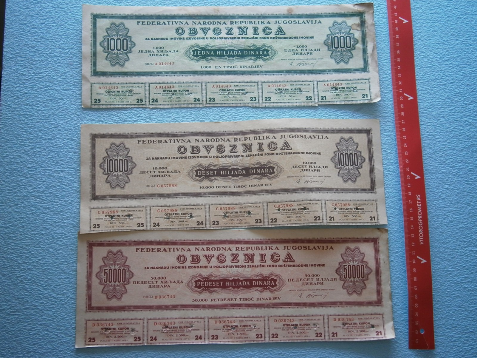 FNRJ YUGOSLAVIA LOT 3 SHARE SHARES BOND BONDS JOINT SOCKS STOCKS VOUCHER DINAR