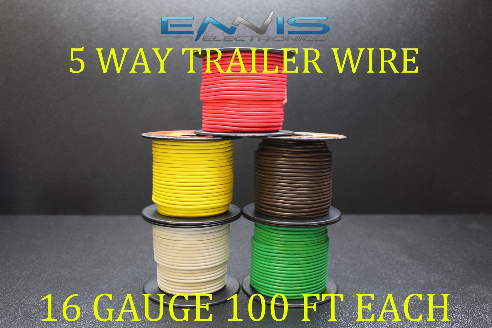 16 GAUGE WIRE ENNIS ELECTRONICS 5 WAY TRAILER LIGHT 100 FT SPOOLS PRIMARY CABLE 16 GAUGE WIRE ENNIS ELECTRONICS 5 WAY TRAILER LIGHT 100 FT SPOOLS PRIMARY CABLE