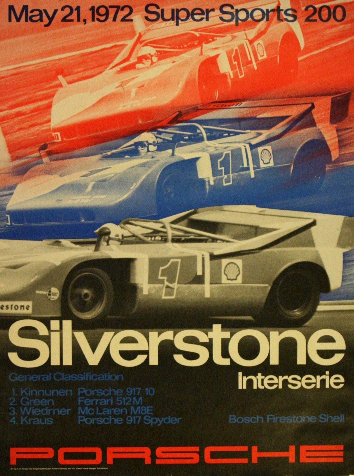 Vintage May 1972 Porsche Siverstone Interserie Poster Vintage May 1972 Porsche Siverstone Interserie Poster