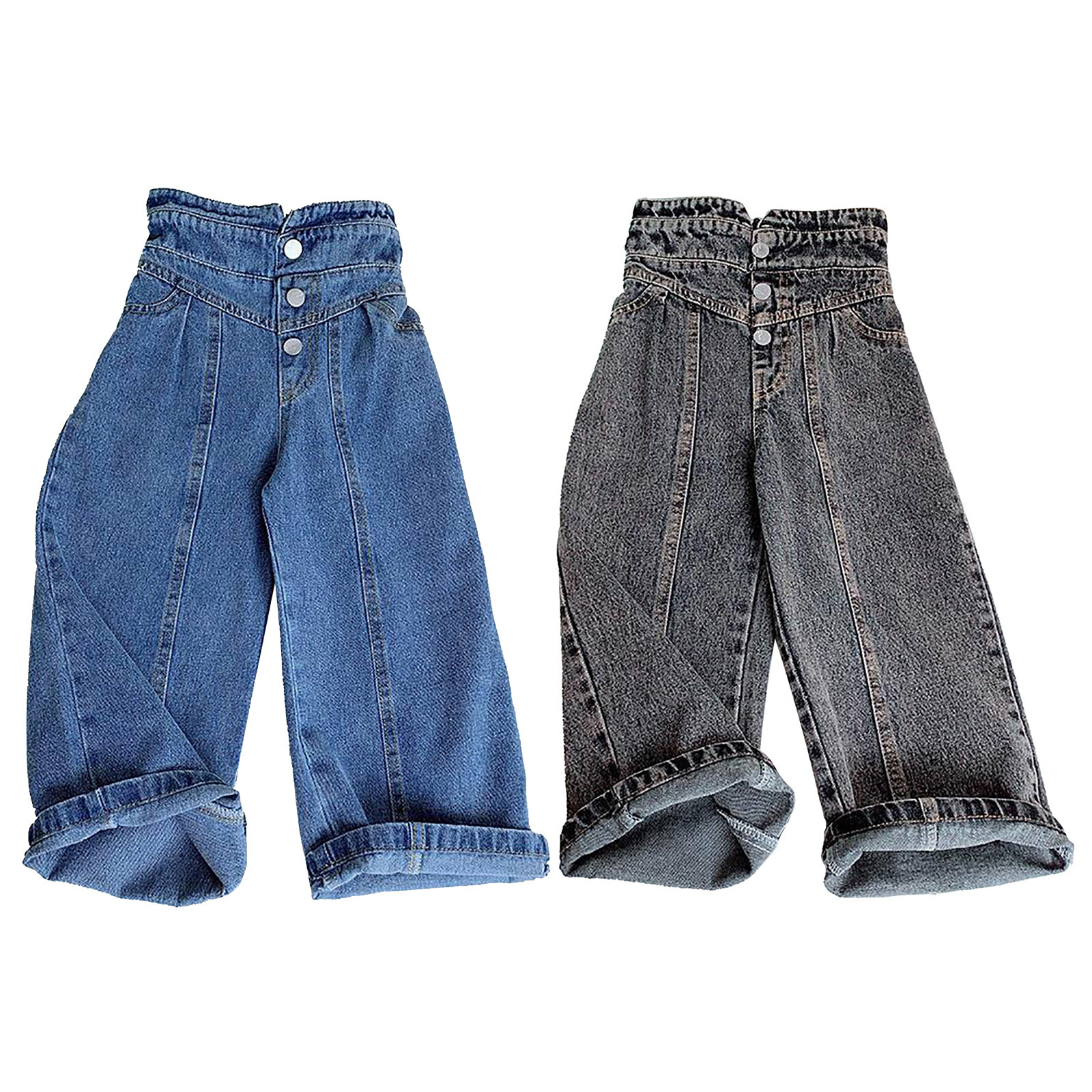 Kids Girls Fashion Denim Pants High Elastic Waistband Wide Leg Jeans Casual Wear Kids Girls Fashion Denim Pants High Elastic Waistband Wide Leg Jeans Casual Wear