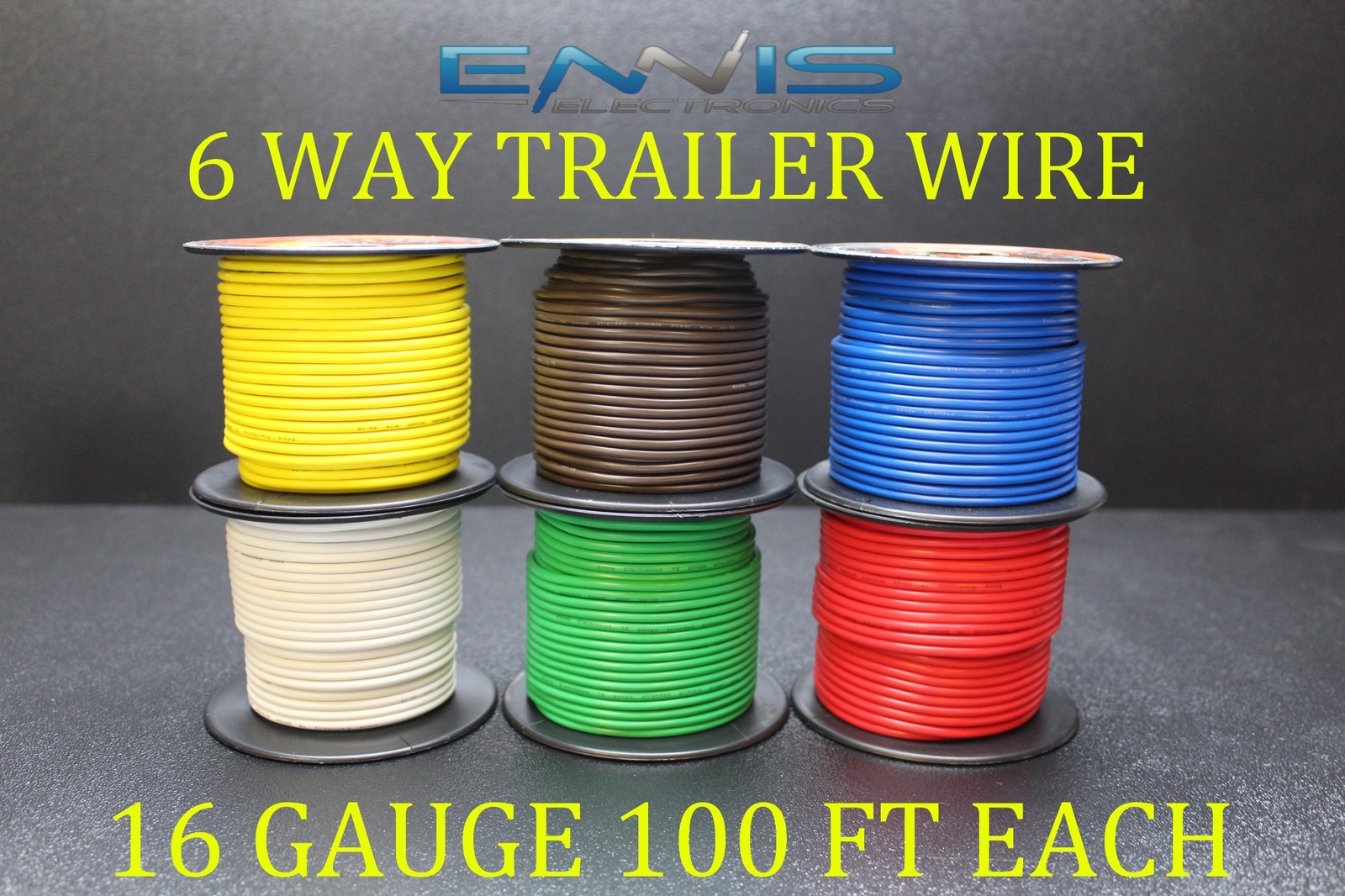16 GAUGE WIRE ENNIS ELECTRONICS 6 WAY TRAILER LIGHT 100 FT SPOOLS PRIMARY CABLE