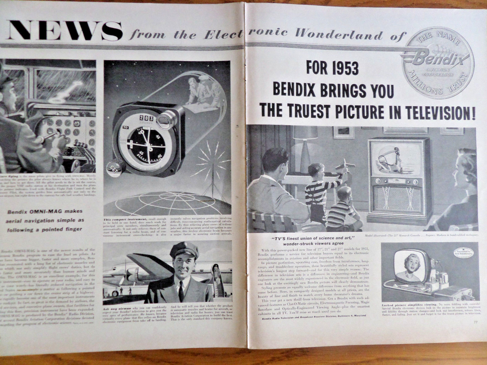 1953 Bendix Radio TV Television Ad Truest Picture in Television