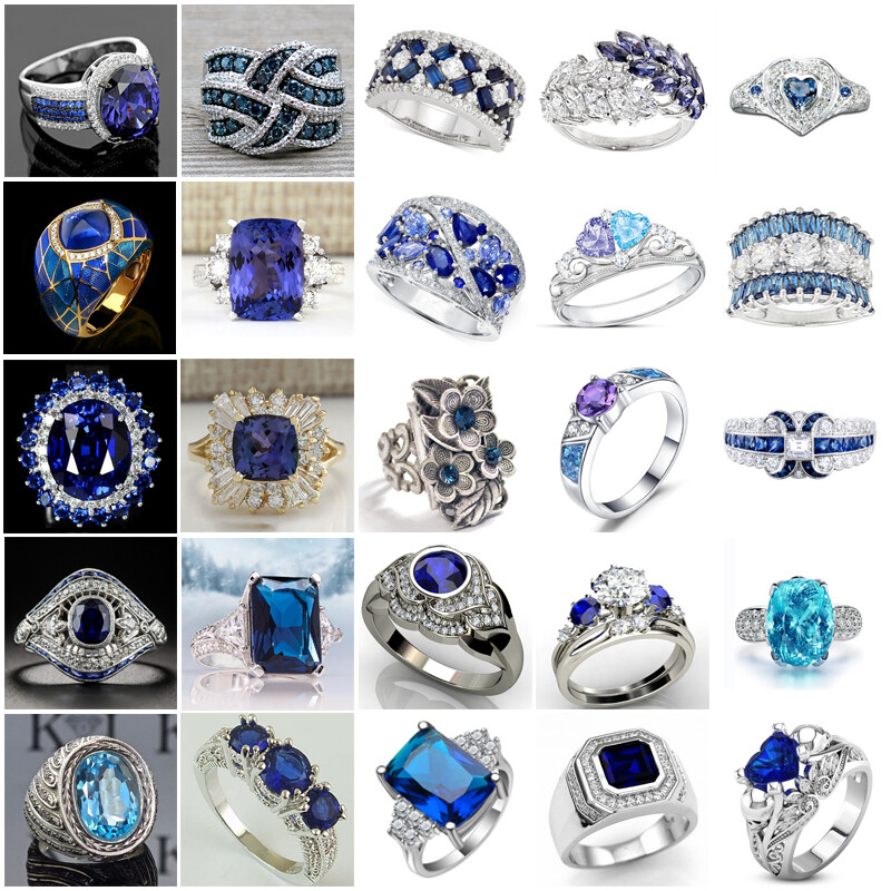 Fashion Blue Sapphire Women Wedding Engagement Ring 925 Silver Jewelry Size 6-13