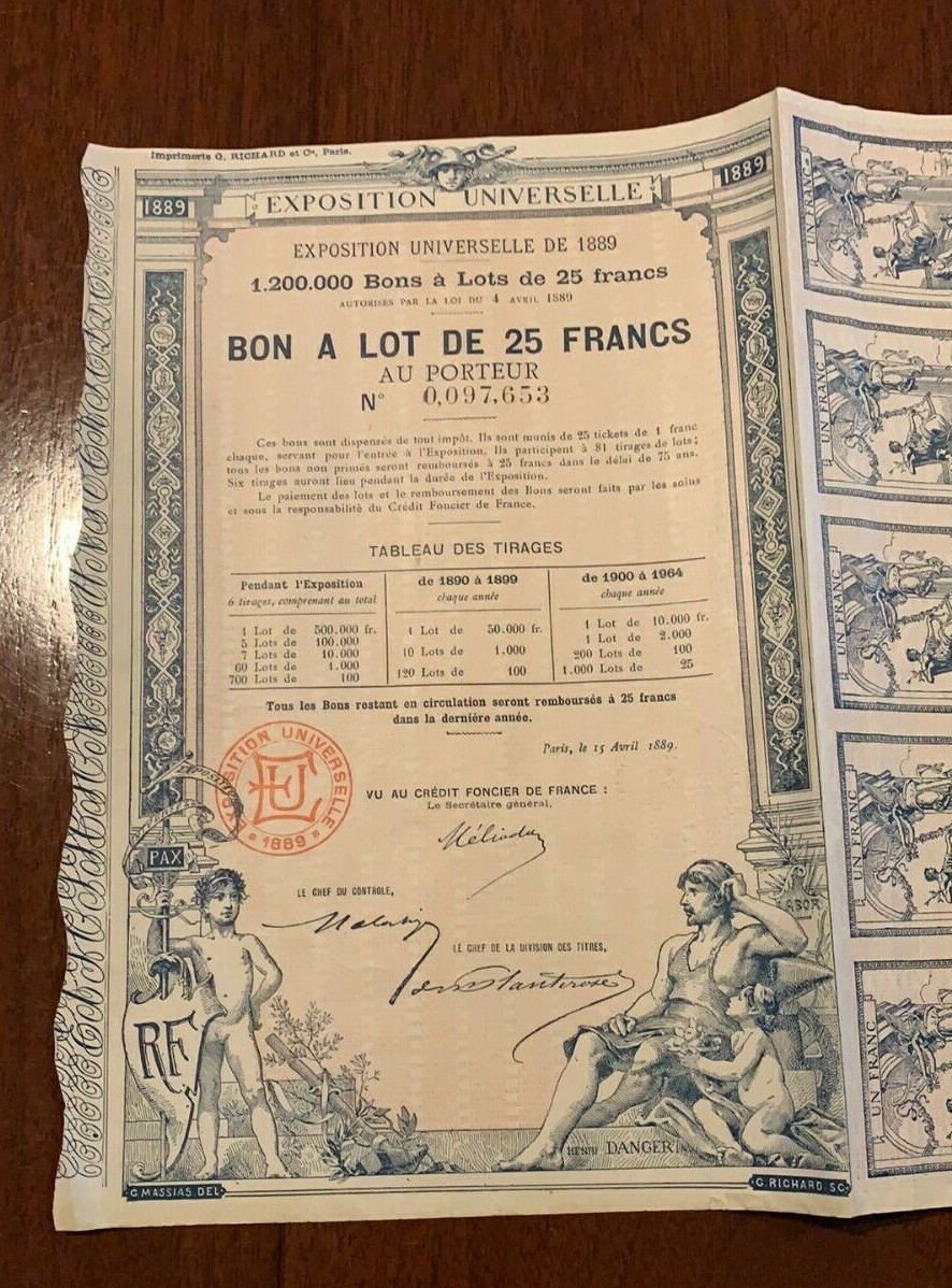 Paris Exhibition tickets vouchers 1889 Paris Exhibition tickets vouchers 1889