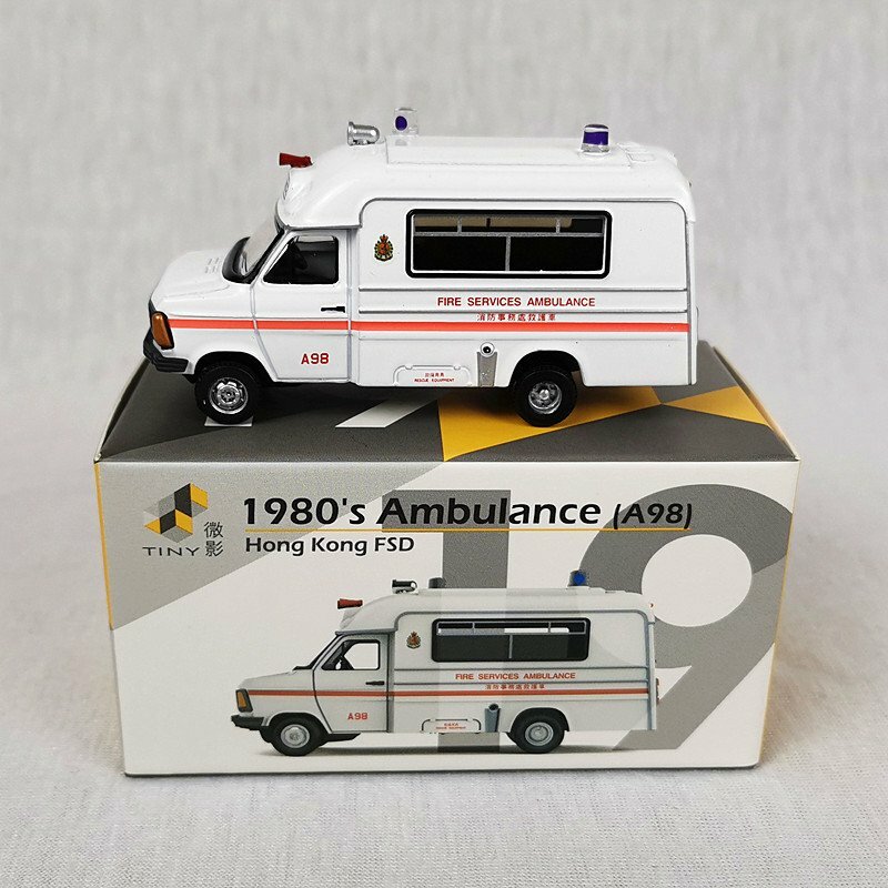 TINY HONG KONG 19 FIRE SERVICES DEPT. 1980’S AMBULANCE DIECAST CAR MODEL 105104 TINY HONG KONG 19 FIRE SERVICES DEPT. 1980’S AMBULANCE DIECAST CAR MODEL 105104