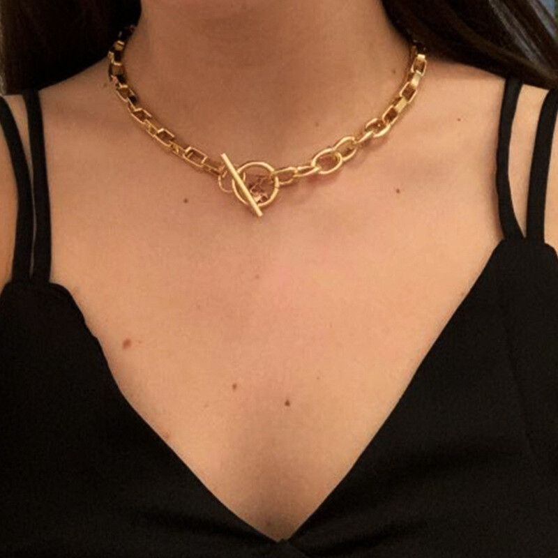 Women Gold Plated Paper Clip Thick Link Chain Toggle Chunky Necklace Choker Women Gold Plated Paper Clip Thick Link Chain Toggle Chunky Necklace Choker