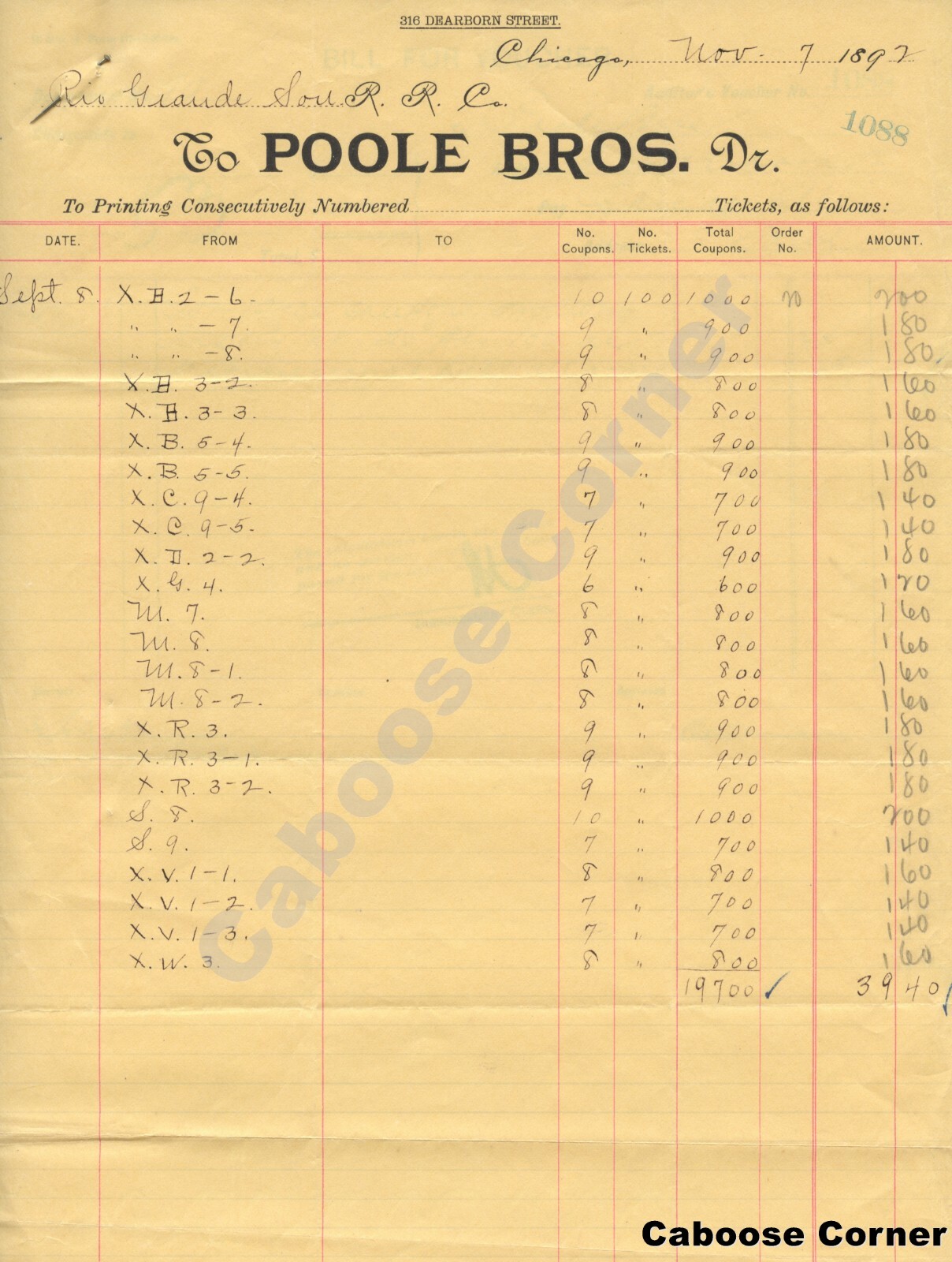 RGS Signed by Otto Mears Poole Bros Bill For Tickets and Voucher 1892 RGS Signed by Otto Mears Poole Bros Bill For Tickets and Voucher 1892