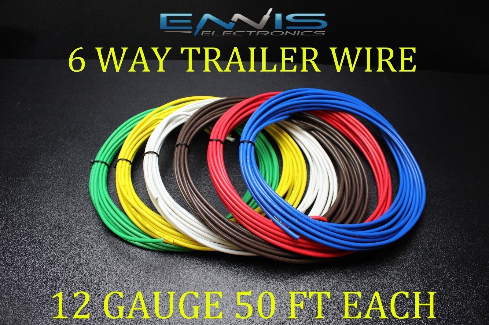 12 GAUGE WIRE ENNIS ELECTRONICS 6 WAY TRAILER LIGHT 50 FT EACH PRIMARY CABLE 12 GAUGE WIRE ENNIS ELECTRONICS 6 WAY TRAILER LIGHT 50 FT EACH PRIMARY CABLE